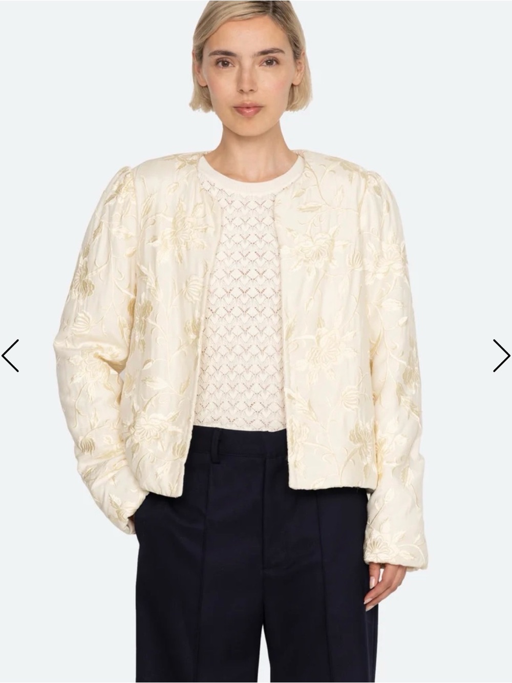 Sea New York Alina Lace Floral Embroidered Jacket Cream Medium New